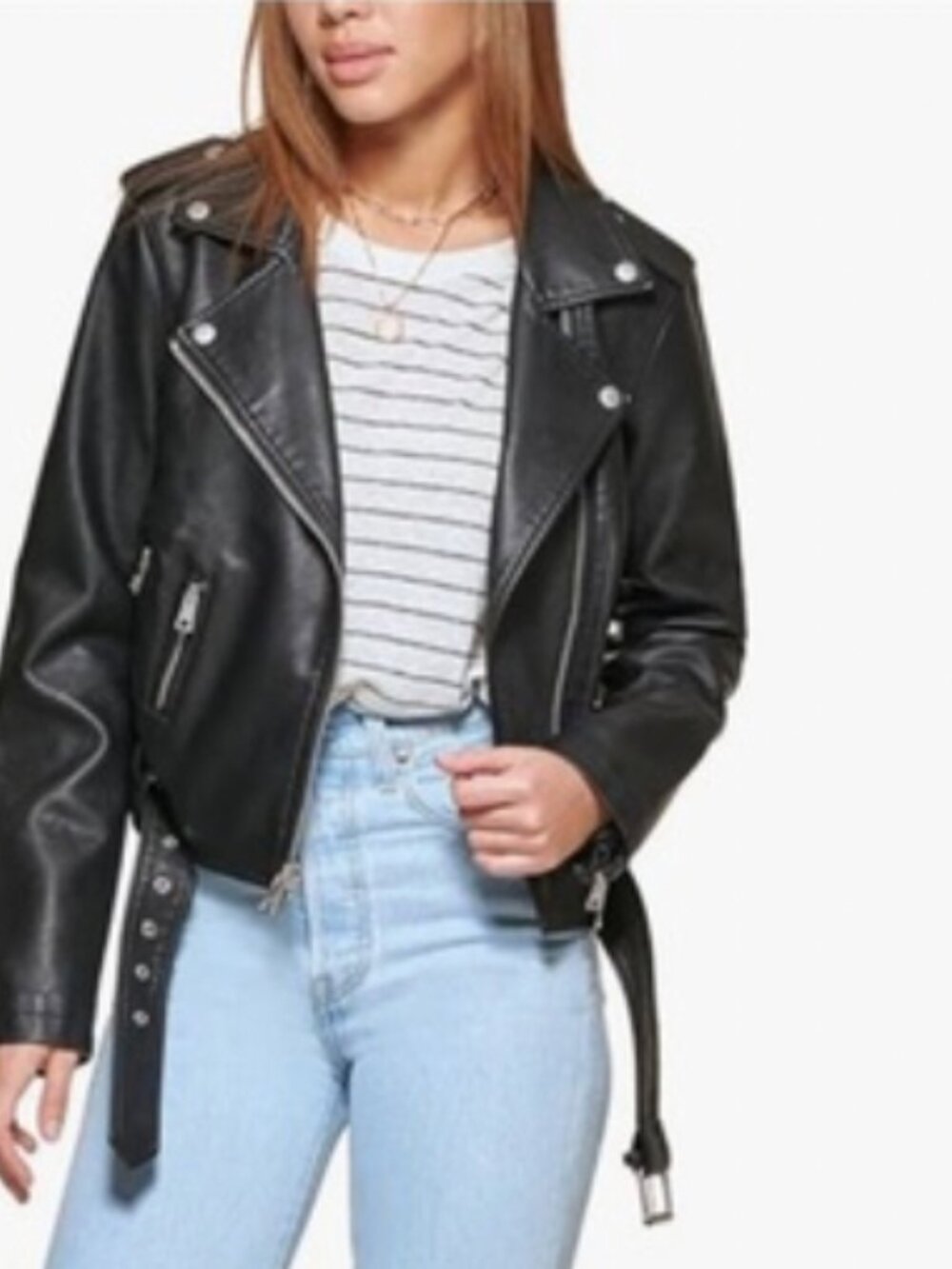 Levi's Belted Cropped Moto Jacket Faux Leather - size medium